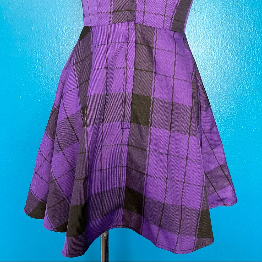 Collectif Rare Purple Plaid Rochelle Check Skater Pinafore Dress w/ Pockets UK 6 - Picture 6 of 14